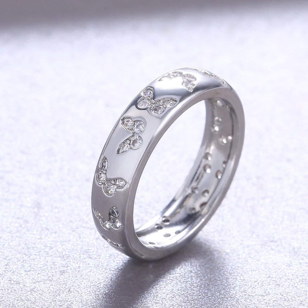 Sparkling Silver White Topaz Butterfly Ring - Picture 2 of 6